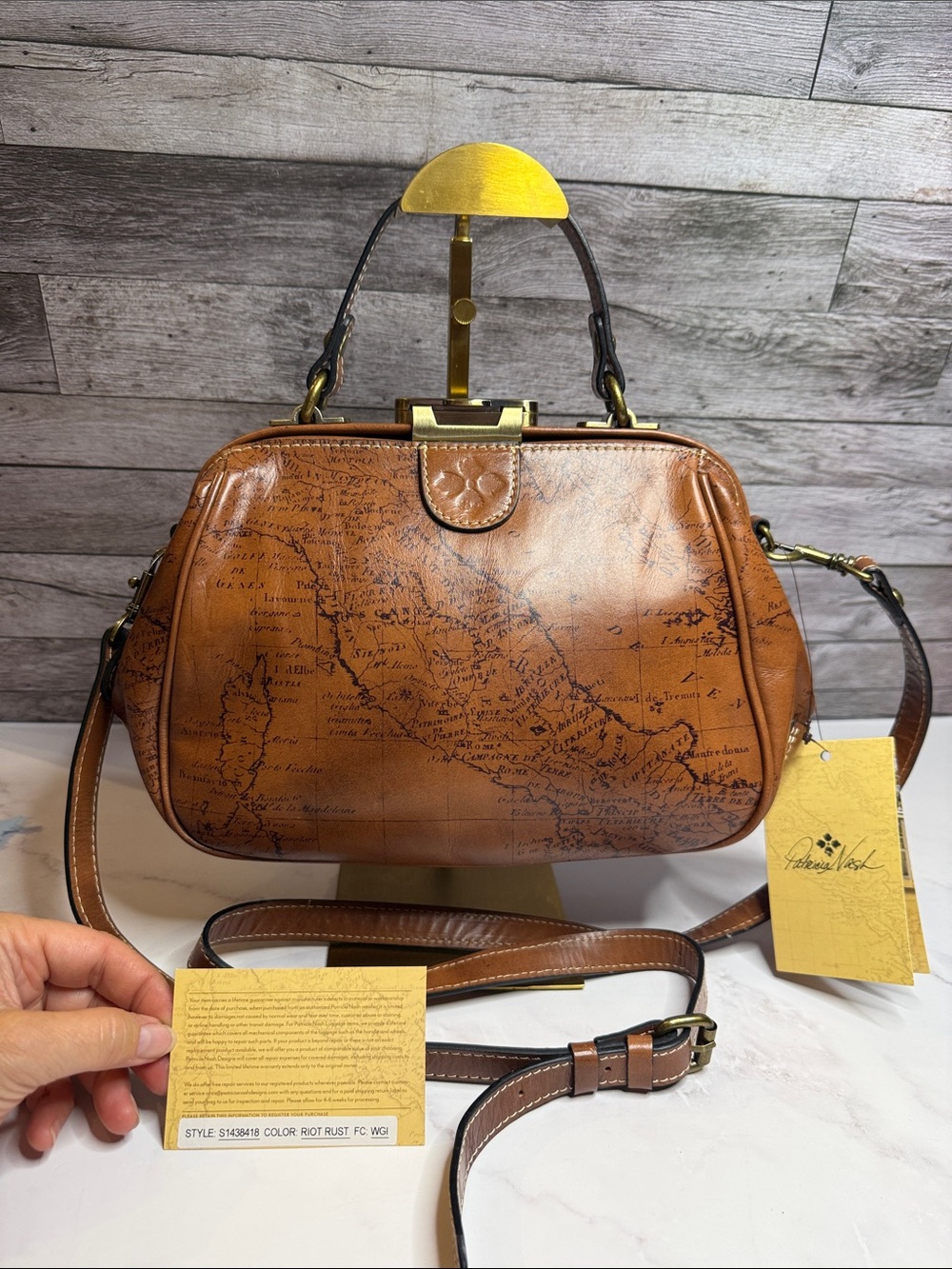 Patricia Nash Grachi Signature Map Doctor Satchel Rust Leather Crossbody NWT